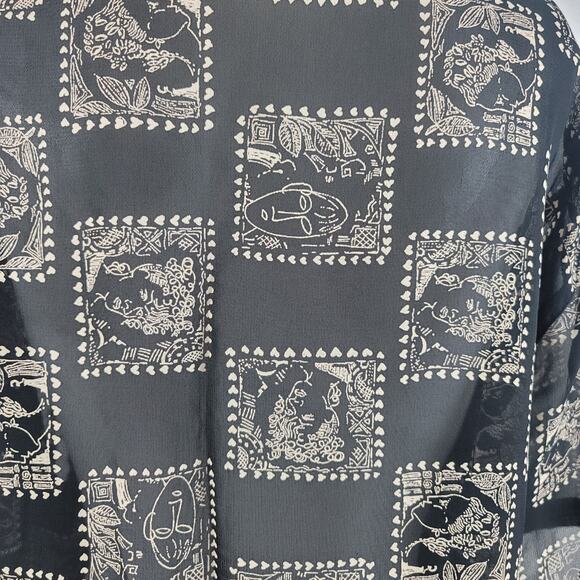 Chico's Designs Semi Sheer Face/Hearts Black/Tan Blouse 2 - M - Picture 4 of 6